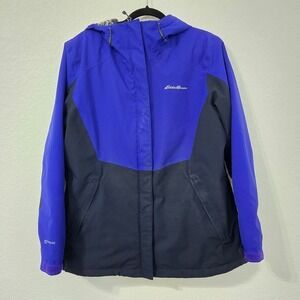 Eddie Bauer Womens‎ XL WeatherEdge Plus Blue Black Hooded Jacket Coat